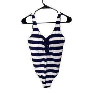 Mossimo Blue White Striped Lace-Up One-Piece Swimsuit Size M